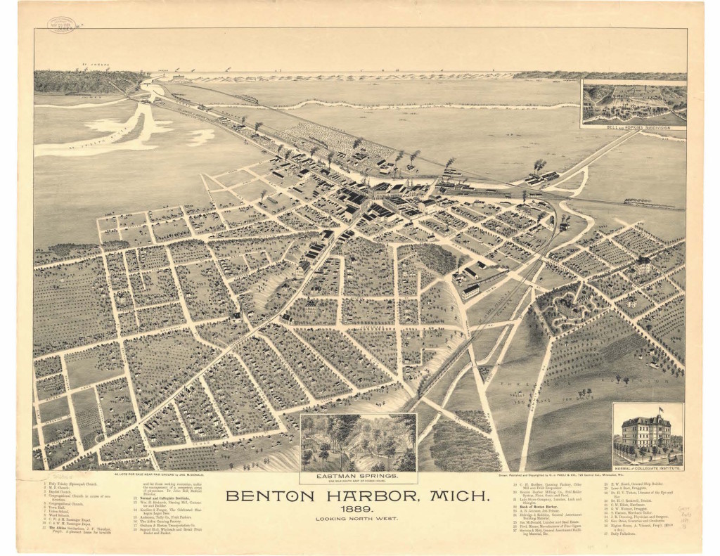 Benton Harbor, Looking Northwest, map from 1889, public domain.